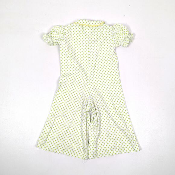 Vintage Handmade Jumpsuit Girls Size 18m Green Floral Flare Romper - Picture 3 of 4